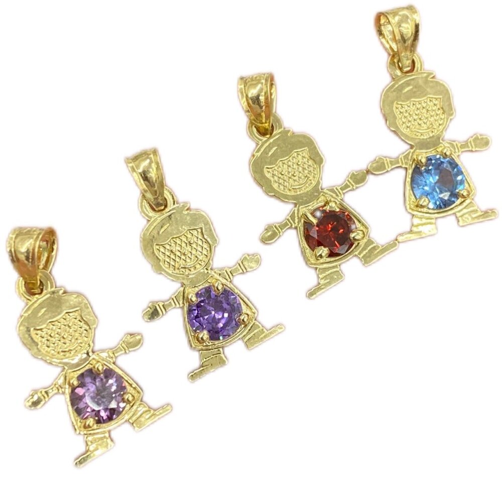 14K Yellow Gold Little Boys Pendant Charms Birthstones for Moms Mothers Womens - Picture 2 of 6